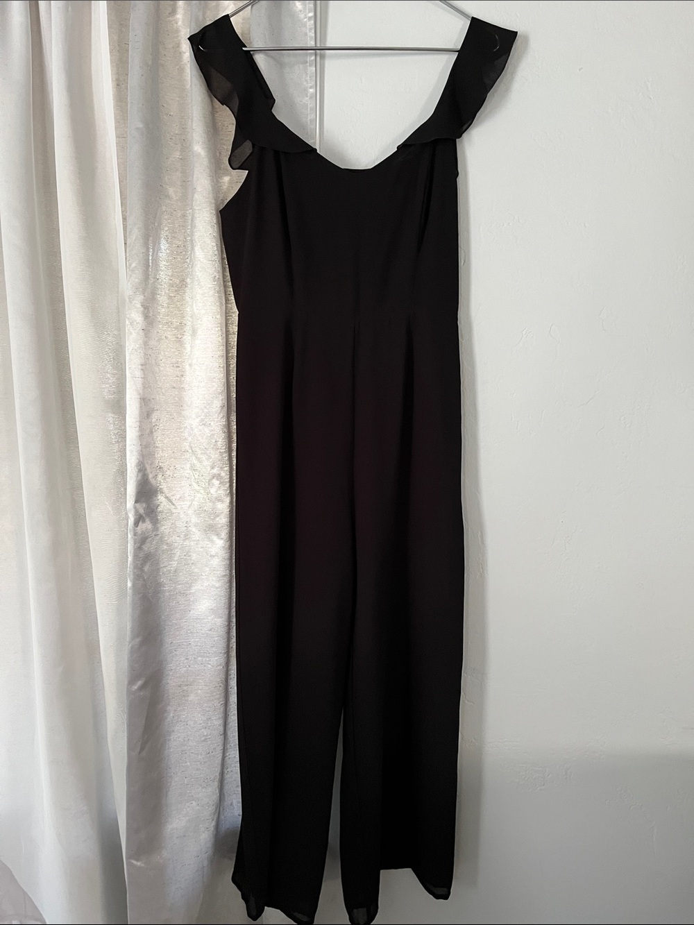 RIHOAS Black Ruffle-Shoulder Jumpsuit
